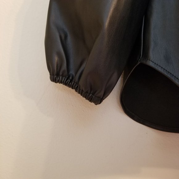 BCBGeneration S Black Faux Vegan Leather Top Blouse Button Front - Picture 11 of 12